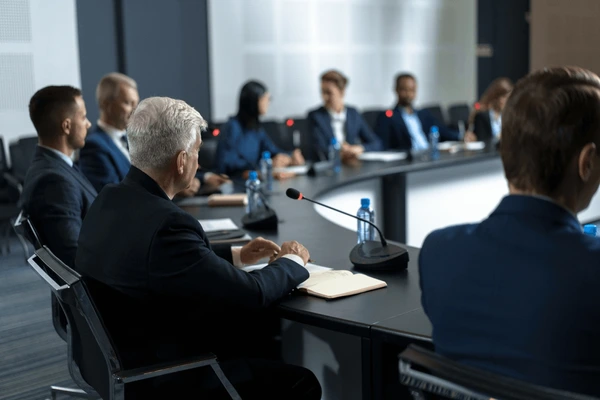 Professional business meeting in a modern boardroom